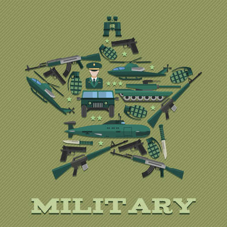 Star army composition with khaki and green isolated icon set combined in star form vector illustrationのイラスト素材
