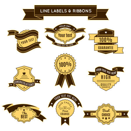 Colored conceptual label set with ribbons on premium quality and 100 percent guaranty themes vector illustrationのイラスト素材