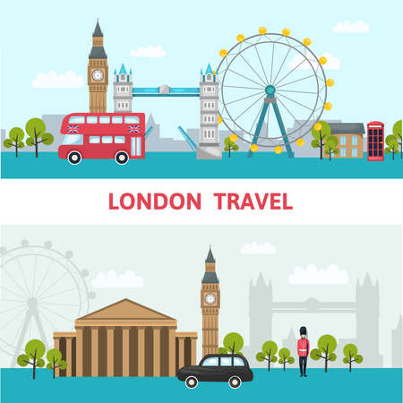London city skyline poster with headline London travel and sights of the city vector illustrationのイラスト素材