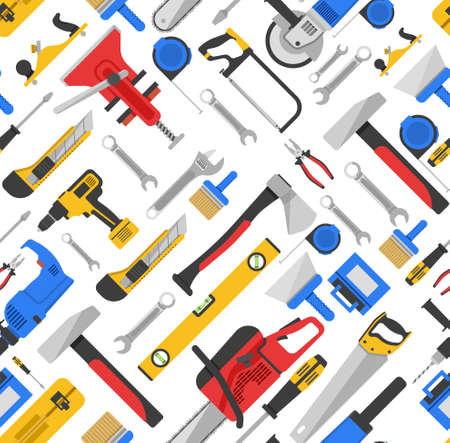 Work tools seamless pattern with equipment for repair and carpentry on white background vector illustrationのイラスト素材