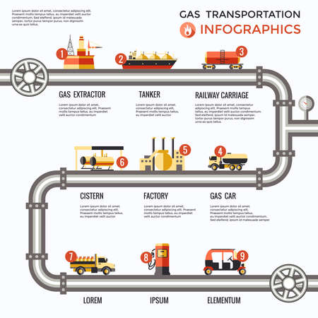 Gas transportation infographics with delivery process from production platform to consumers on white background vector illustrationのイラスト素材