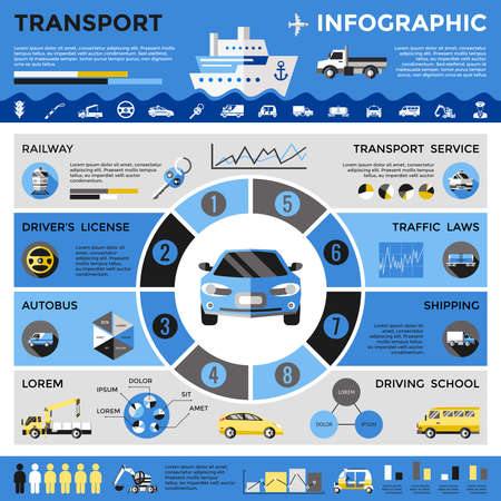 Transport colored infographics with transport correlation on the chart railway autobus shipping traffic and different vector illustrationのイラスト素材