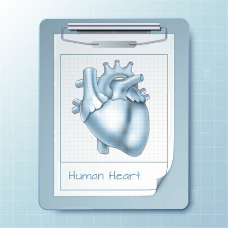 Medical notepad background with realistic clipboard and human heart picture isolated vector illustrationのイラスト素材