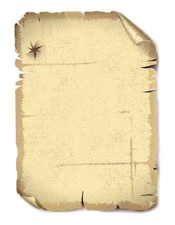 Separate sheet of old paper with hole and torn edges on white background isolated vector illustrationのイラスト素材