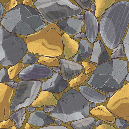 Natural minerals seamless mosaic pattern with tan sandstone and grey smooth striped gravel vector illustrationのイラスト素材