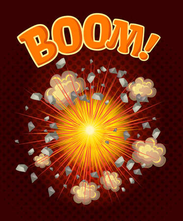 Big cool explosion composition with transparent background clouds of dust and headline boom vector illustrationのイラスト素材