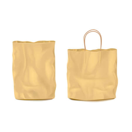 Set of two isolated realistic craft eco-friendly carrier paper bags on blank background vector illustrationのイラスト素材