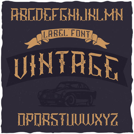 Vintage label font with sample label design. Good to use in any retro design labels.のイラスト素材