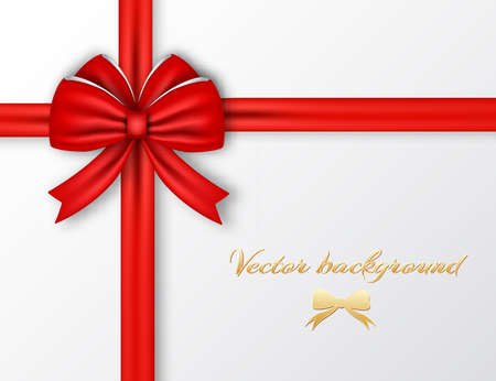 Celebrating wrapping poster with red silky ribbon bow on light background vector illustrationのイラスト素材