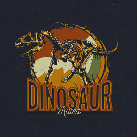 Dinosaur theme t-shirt label design with illustration of aged dinosaur bonesのイラスト素材