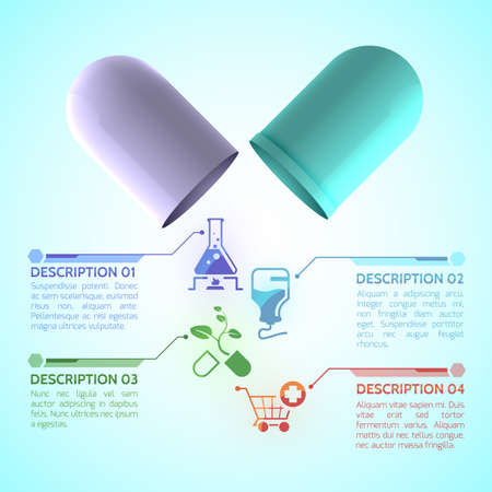 Medical information poster with medication and healthcare symbols realistic vector illustrationのイラスト素材