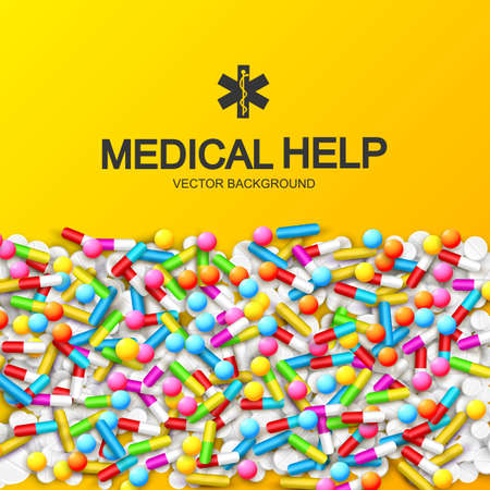 Abstract healthy medical background with colorful capsules remedies pills and drugs vector illustrationのイラスト素材
