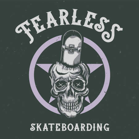 T-shirt or poster design with illustraion of skull with skateboardのイラスト素材