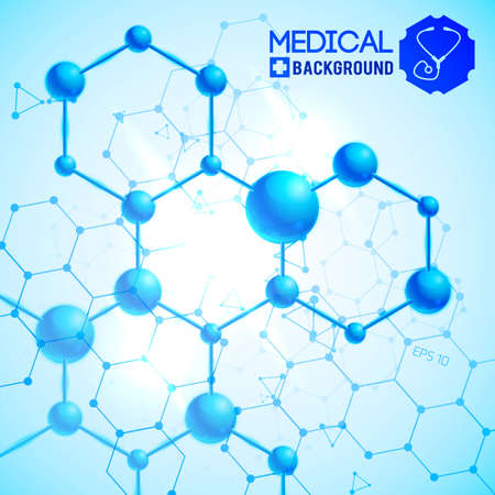 Medical blue background with medicine and science symbols realistic vector illustrationのイラスト素材