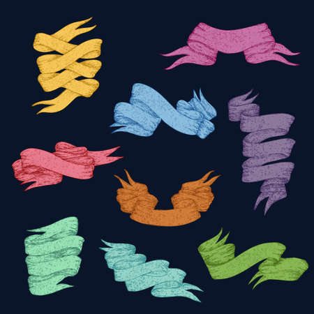 Colorful ribbons and banners collection of different forms in vintage style isolated vector illustrationのイラスト素材