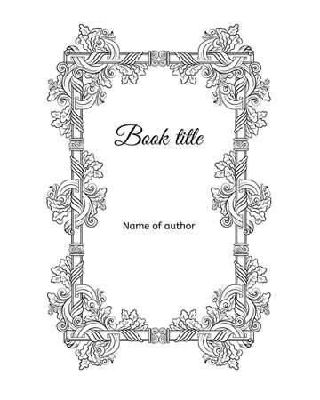 Hand drawn floral book cover concept with place for text and natural flourish vignettes borders corners vector illustrationのイラスト素材