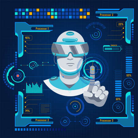 Futuristic user interface concept with touch screen and digital display elements vector illustrationのイラスト素材
