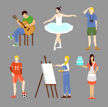 Colorful hobby collection with music dancing photography sport painting and cooking interests isolated vector illustrationのイラスト素材