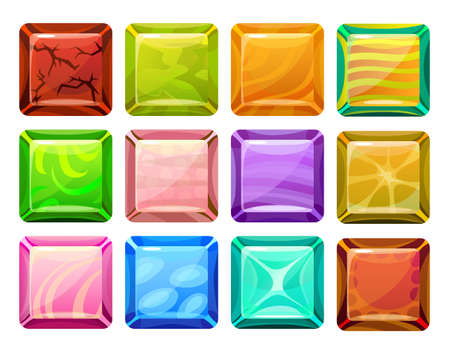 Set of cartoon square buttons of various color and texture on white background isolated vector illustrationのイラスト素材