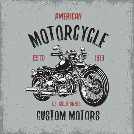 T-shirt print with hand drawn motorcycle on dark background and grunge textureのイラスト素材