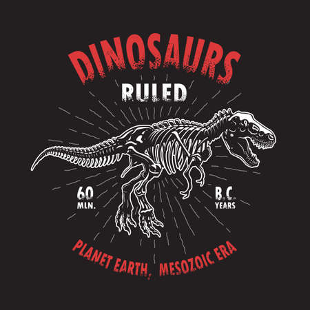 Dinosaur tyrannosaur skeleton t-shirt print.  Vintage styleのイラスト素材
