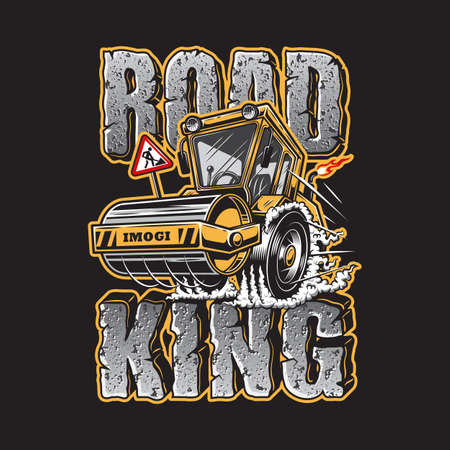 Vector illustration of steamroller with stone texture text on black backgroundのイラスト素材