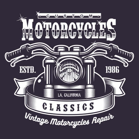 Vintage motorcycle print. Monochrome on dark backgroundのイラスト素材
