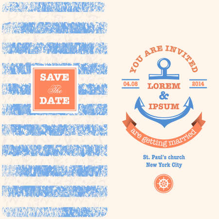 Nautical wedding invitation with designed nautical elements. Sailor themeのイラスト素材