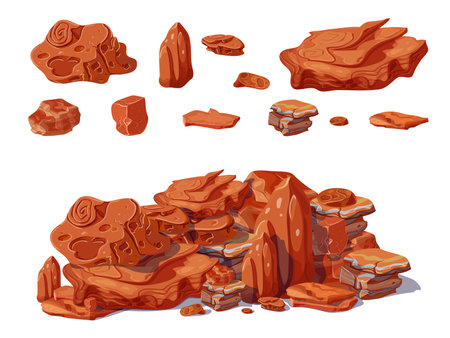 Cartoon colorful stones concept with rocks and boulders of different shapes which pile creates isolated vector illustrationのイラスト素材