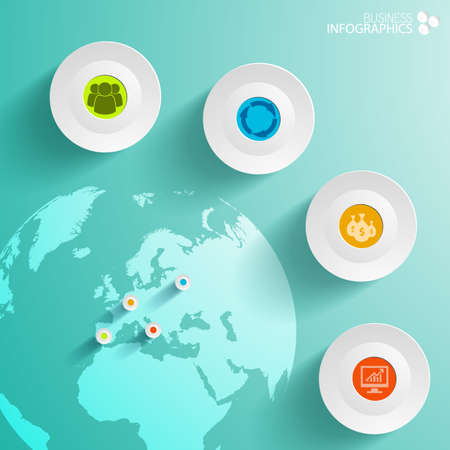 Abstract business infographics with circles globe pins and icons on light background vector illustrationのイラスト素材