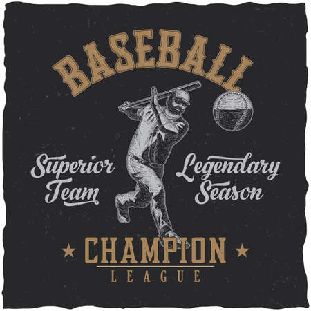 Baseball t-shirt label design with illustration of baseball playerのイラスト素材