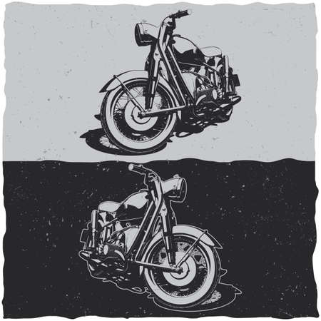 Illustration of classic motorcycle on dark and light backgroundsのイラスト素材