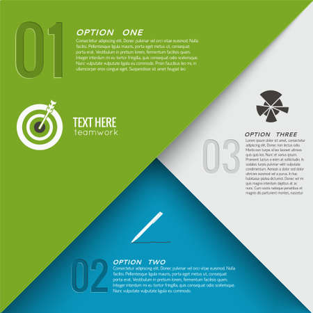 Geometric infographic concept with three options text and target pen pie chart flat icons vector illustrationのイラスト素材