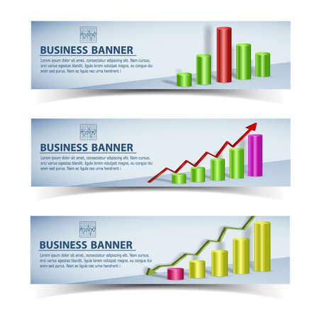 Business infographic horizontal banners with colorful 3d chart graph and arrows isolated vector illustrationのイラスト素材