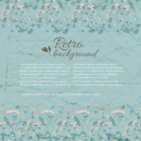 Retro flourish background in blue colors with text and meadow flowers vector illustrationのイラスト素材