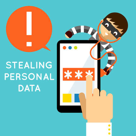 Stealing personal data. Internet protection, hacker crime, safety and password, vector illustrationのイラスト素材