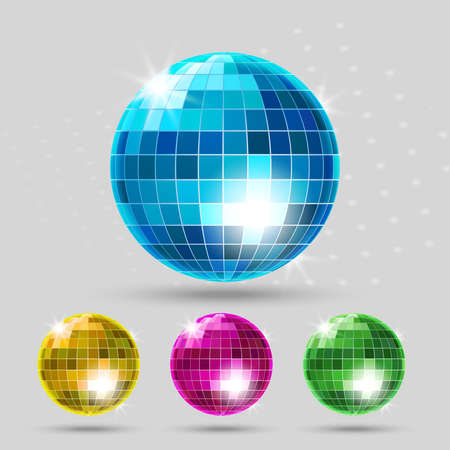 Disco ball set. Club sphere, reflection shiny, dance entertainment. Vector illustrationのイラスト素材