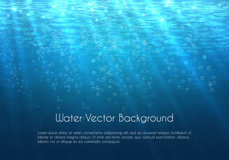 Deep blue water vector background with bubbles. Underwater sea nature illustrationのイラスト素材