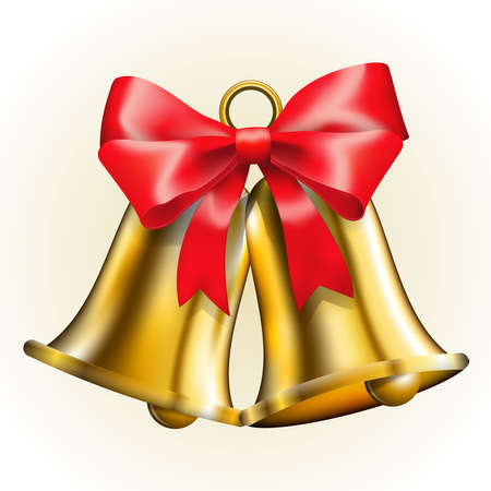 Golden bells with red bow. Vector illustration. EPS10 opacityのイラスト素材