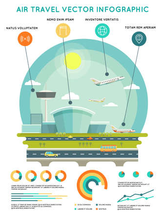 Air travel vector infographic template with airport and aircrafts. Transport and travel, transportation airline, vector illustrationのイラスト素材