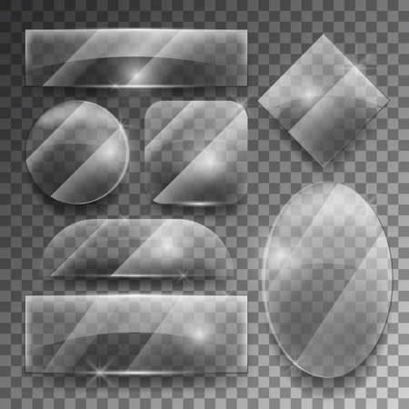 Vector transparent glass plates set. Shiny frame glossy, empty shape illustrationのイラスト素材