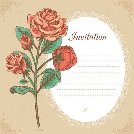 Wedding invitation vintage, save the date or thank you card with red rose vectorのイラスト素材