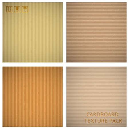 Cardboard textures set. Paper cartoon background, pattern material macro closeup, vector illustrationのイラスト素材