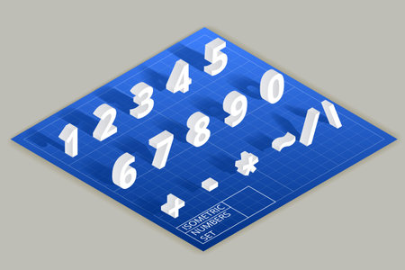 Isometric vector numbers set. Mathematical figure numeric illustration, modern style typographyのイラスト素材