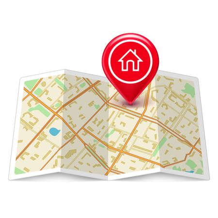 Vector City map with label home pin isolated on white. EPS10 opacity. Editable EPS and Render in JPG formatのイラスト素材