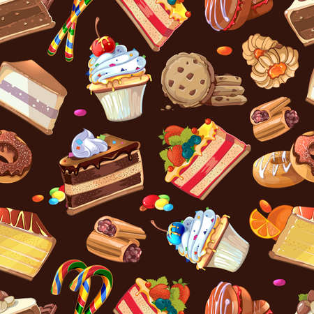 Candy, sweets and cakes seamless pattern background, endless tasty cream, vector illustrationのイラスト素材