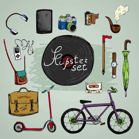 must have hipster elements: plate camera headphones bikeのイラスト素材