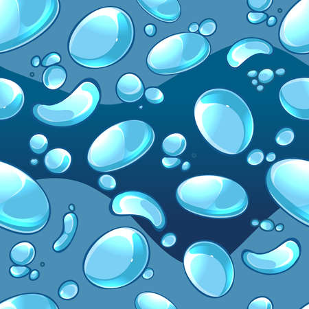 Water bubbles seamless background in cartoon style. Water liquid, clean wet, shiny and fresh aqua, vector illustrationのイラスト素材