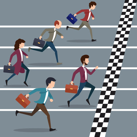 Business people winning marathon. Business sport, success marathon competition, business goal, vector illustrationのイラスト素材