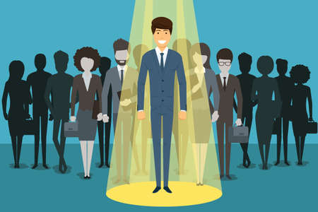 Businessman in spotlight. Human resource recruitment. Person success, employee and career. Vector illustration concept backgroundのイラスト素材